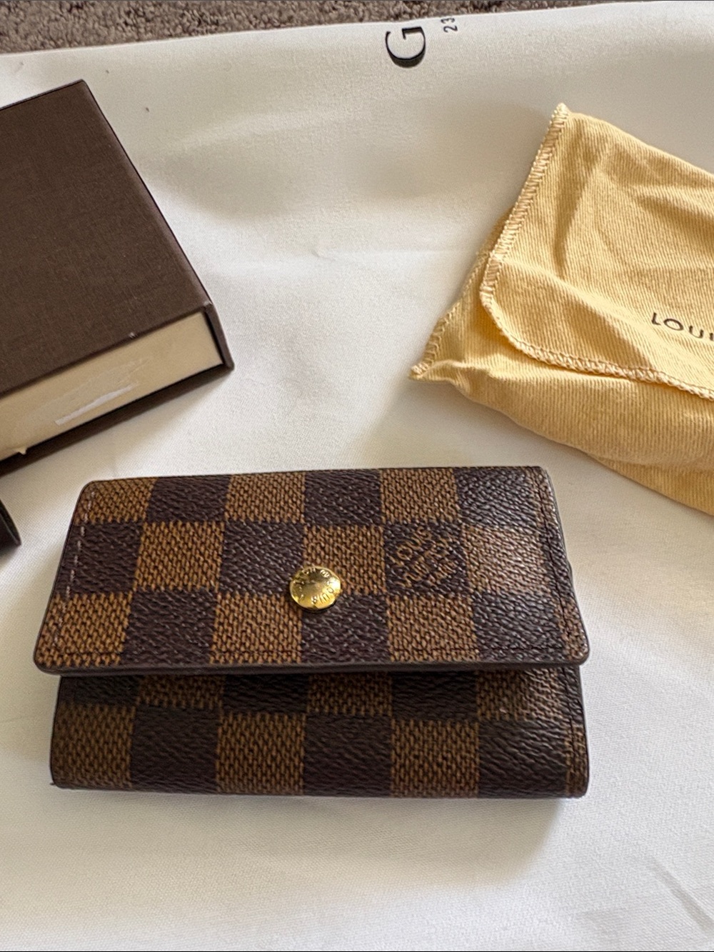 Copy Louis Vuitton Damier Ebene Checkerboard Key & Card Holder in Brown